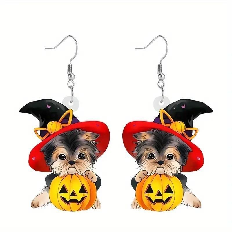 Themed Halloween Cat Pumpkin Skull And Dog Pattern Women Acrylic Earrings