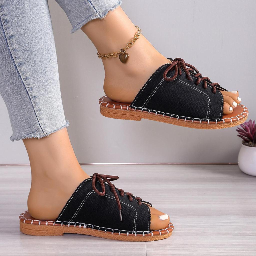 Nagy méretű papucs nőknek 2025 nyári új vonalú halszájú papucs lapos alkalmi papucsok