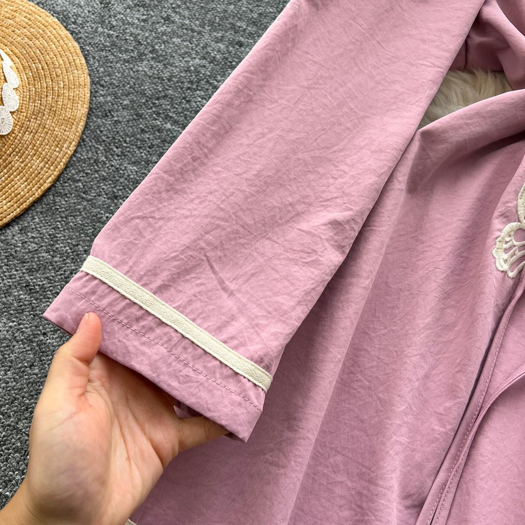 Elegant Butterfly Embroidered Polo-neck Vintage Long Sleeves Single Breasted Slim A-line Long Dress French High Street Clothing