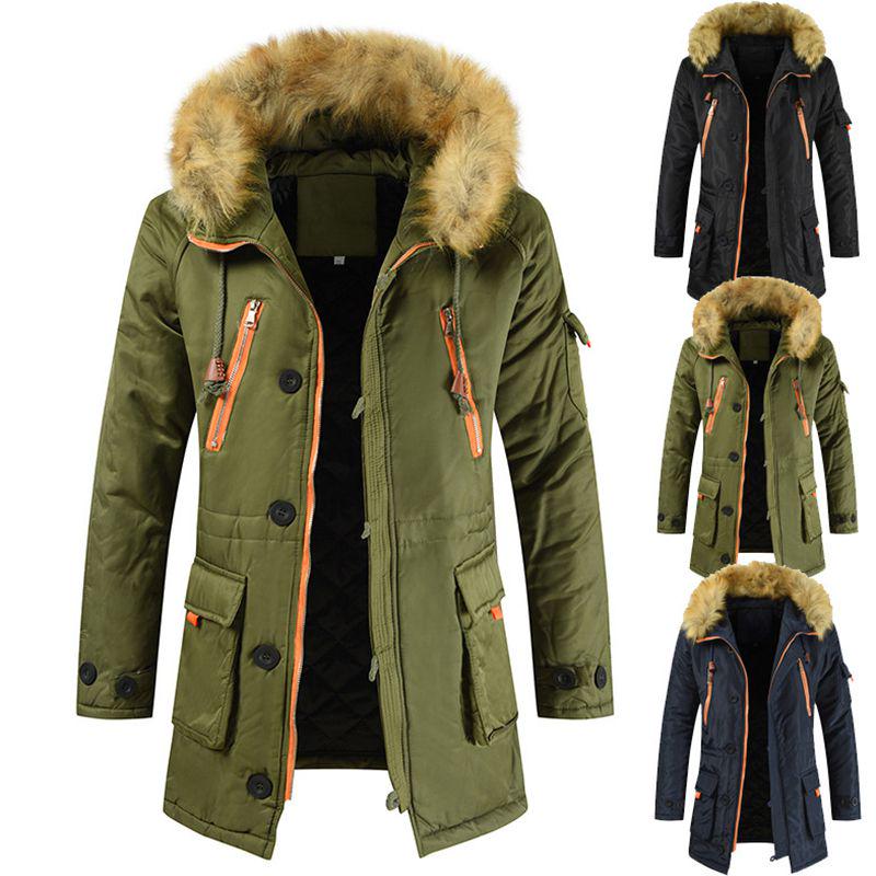 Luxurious Mens Trench Coat With Fur Hood Warm Winter Parka For Outdoor Adventures