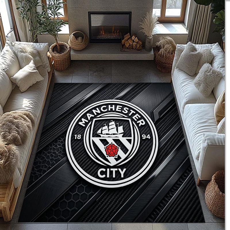 Manchester City Printed Flannel Area Rug Non Slip Soft Polyester Floor Carpet Indoor Decor Mat for Bedroom Living Room Sofa