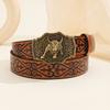 Vintage Men Teens Relief Bull Head Waist Belt PU Embossed Pattern Cowboy Belt