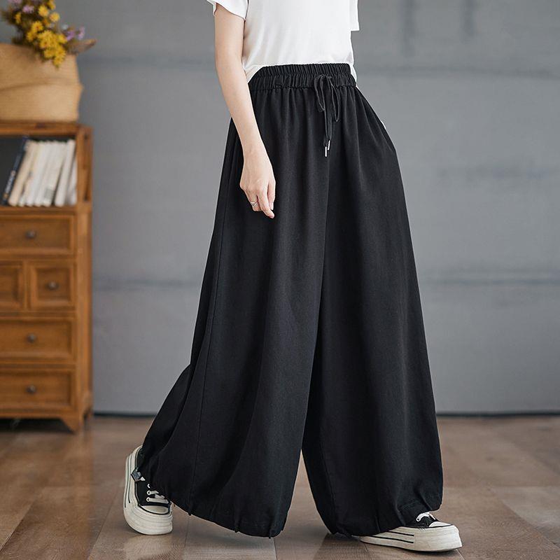 

Plus Size Retro Washed High-Waisted Wide-Leg Jeans: Flattering, Casual, Slimming, Stylish Elastic Waist Pants 2XL (70-80 kg) чорний