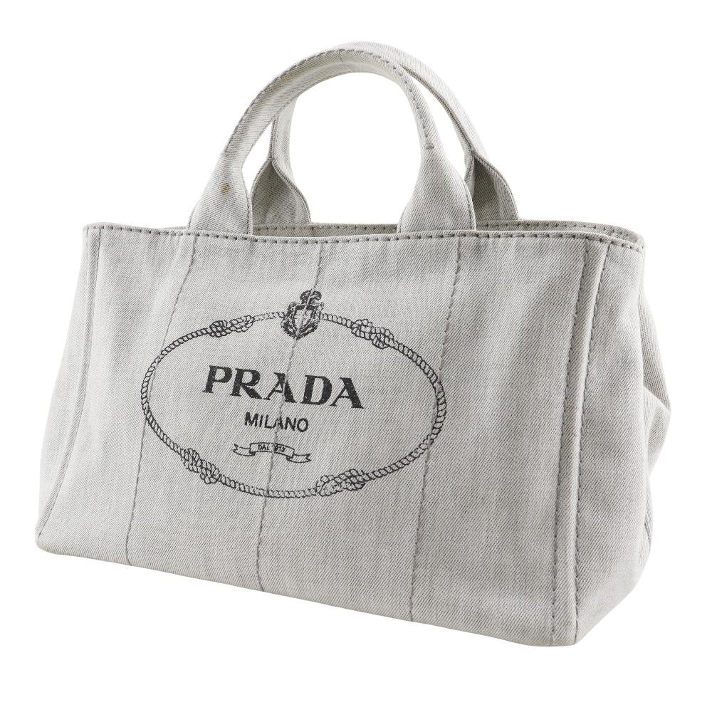 PRADA Canapa Handbag 1BG439 Triangle With Logo Light gray denim Women Used