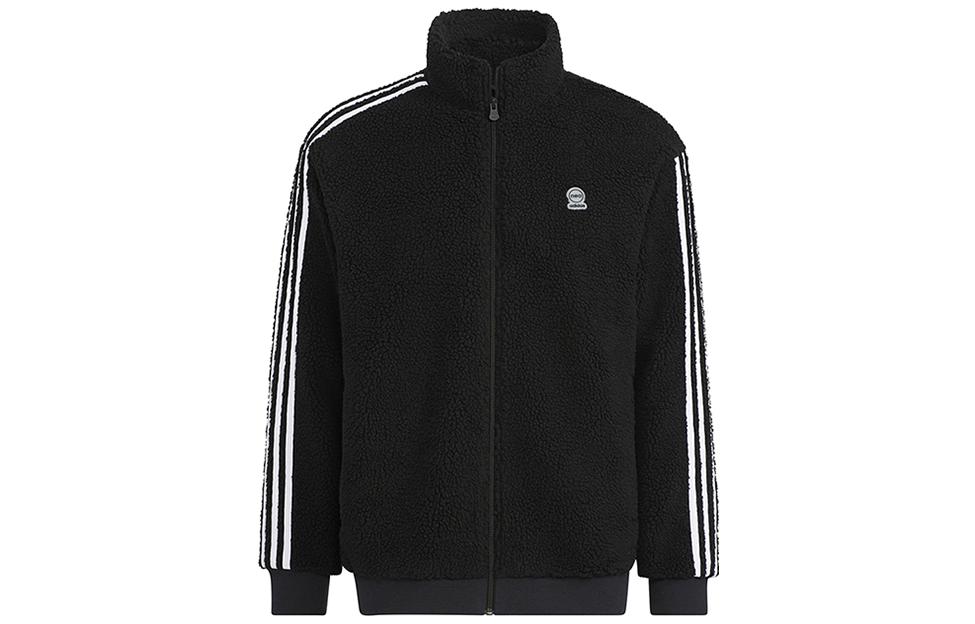 Adidas Neo Logo Pattern Stripes Decoration Fleece Lined Jacket Men s Black HN8731 L