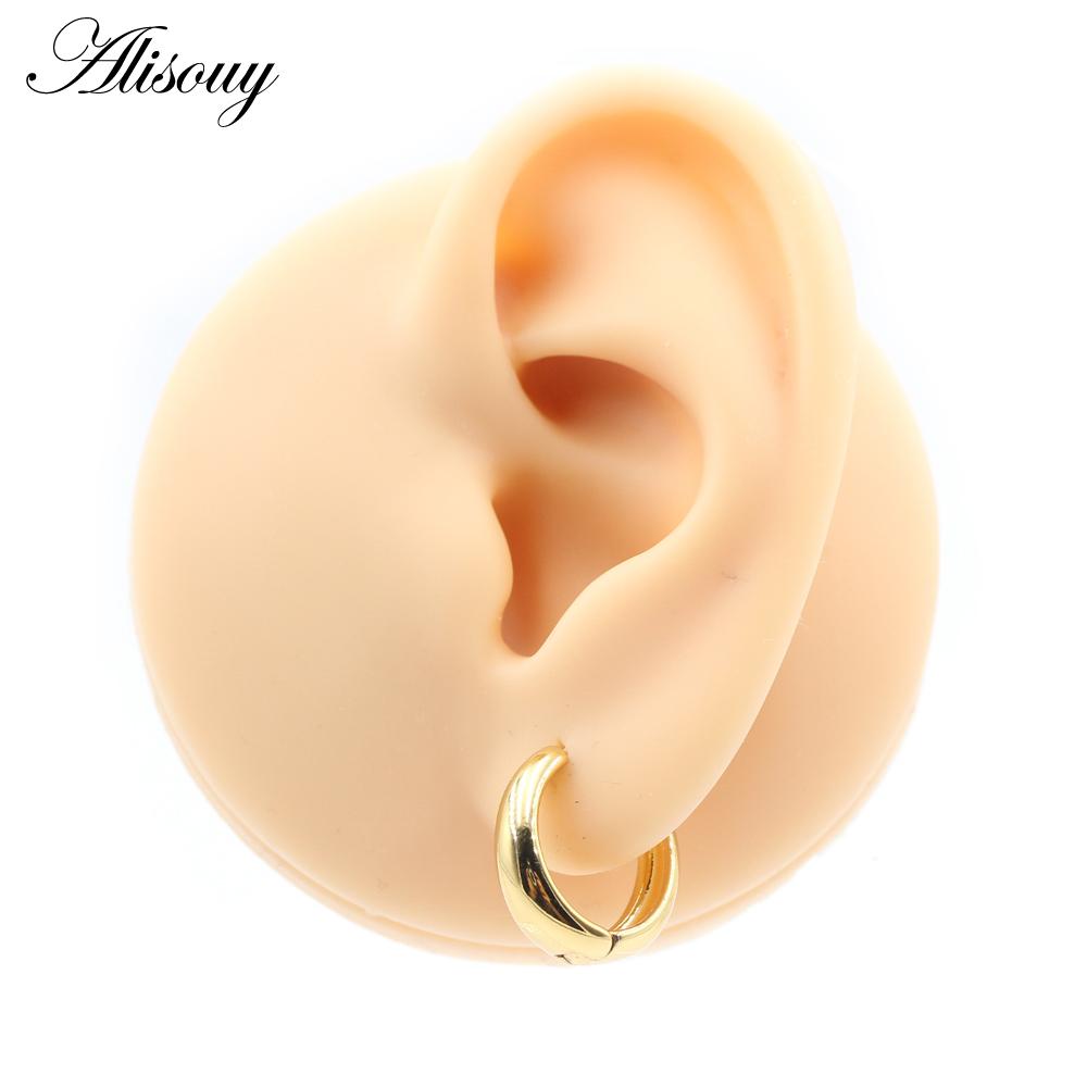 Alisouy 2pcs Copper Alloy Cute Curve Polishing Small Circle Round Hoop Earrings For Women Men Ear Cuff Brincos Hinged Jewelry