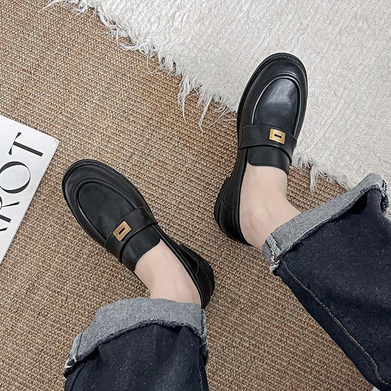 

British style shallow mouth loafer small leather shoes women s 2025 new college style JK uniform Mary Jane single shoes women s shoes 35 чёрный