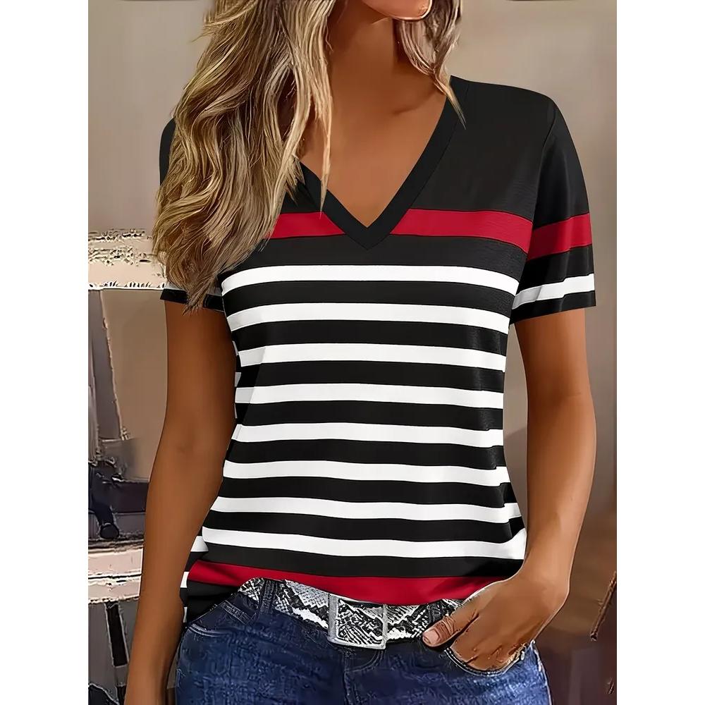 Fashion Loose V-Neck Women's Short Sleeve Fashion Top Casual Versatile T-Shirts Women’s