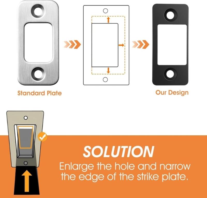 Metal Door Strikes Plate Corrector Large Hole Round Corner Strikes Backplate Prevents Sticking and Misalignment