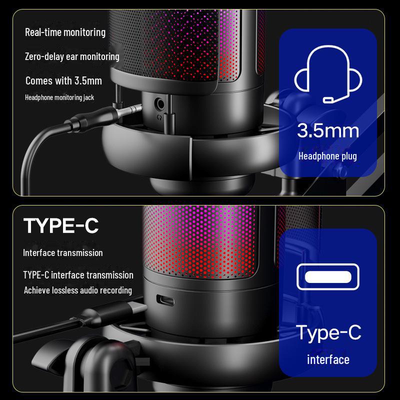 ME6S USB Condenser Microphone with Cantilever Bracket for Gaming, Live Recording, and Streaming.