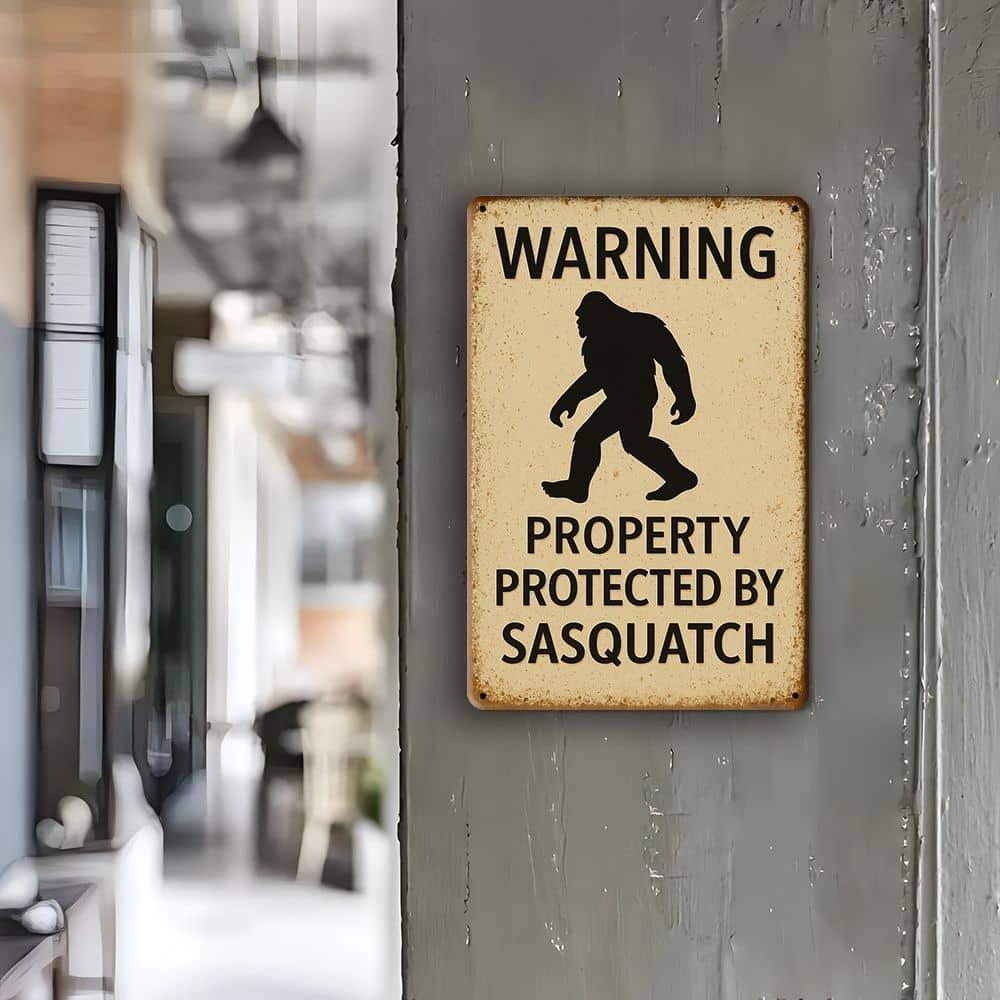 1pc Sasquatch Protection Warning 8x12 Inch Aluminum Sign - Mythical Theme Wall Decor for Home, Yard, and Outdoor Spaces