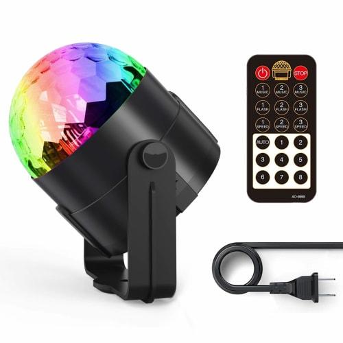 Fooxon Sound-Activated DJ Disco Light, Rotating Ball Light, 5W, 8 Modes, RGB LED Stage Light for Outdoor, Holiday, Dance Parties, Birthdays, Bars, Kar