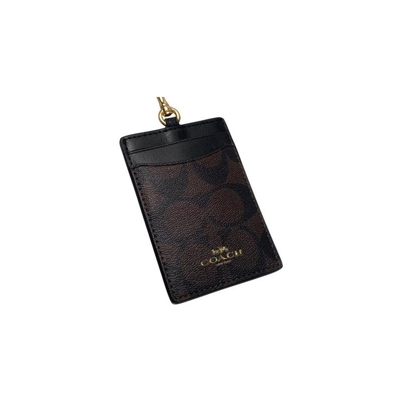 COACH Lanyard 7 presbyopic hanging neck badge badge coated canvas leather card holder women's black brown