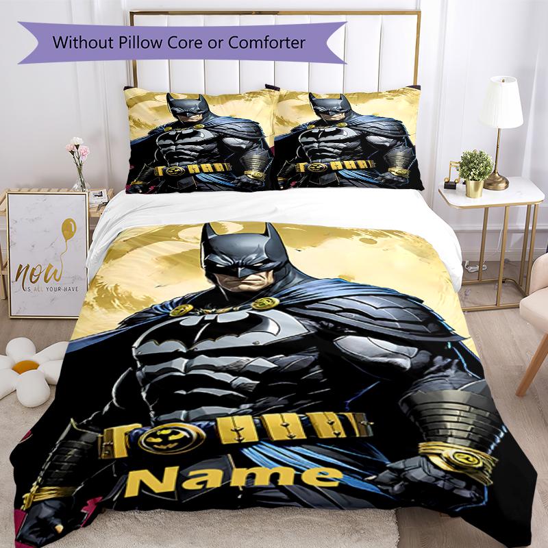 Juego de Ropa de Cama de Batman con Nombre Personalizado de 3 Piezas, Cierre de Funda Nórdica Incluye 1 Funda Nórdica y 2 Fundas de Almohada, Suave y Cómodo para Todas las Estaciones.