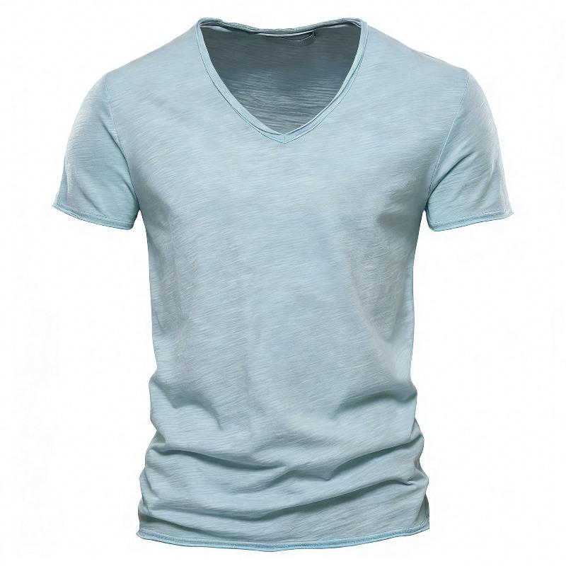 Summer men's new solid color V-neck short-sleeved T-shirt  men's fashion