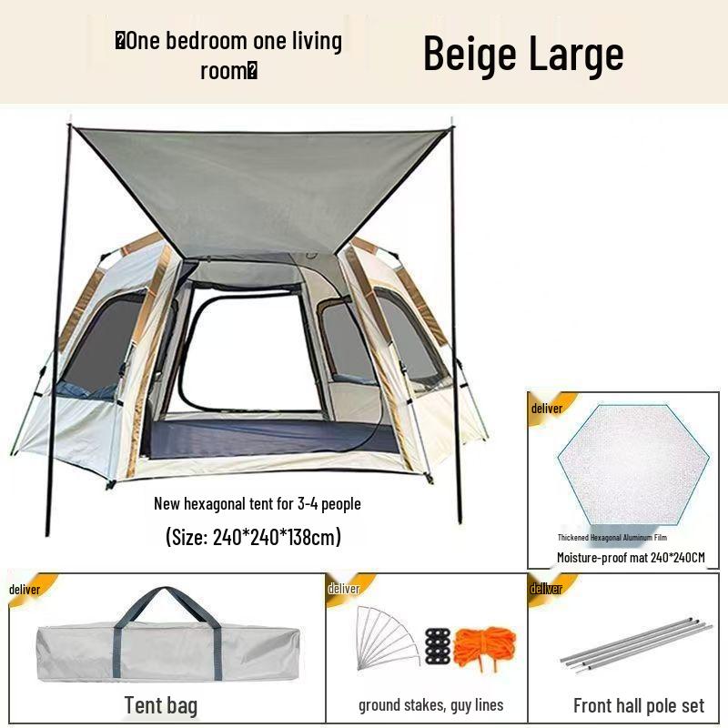 Instant Set-Up Hexagonal Tent: Multi-Person, Mosquito-Proof, Sun-Protected, Folding for Camping & Picnics.
