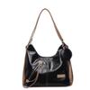Niche design sense locomotive style cool soft leather double shoulder tote bag fashionable versatile large capacity shoulder messenger bag women