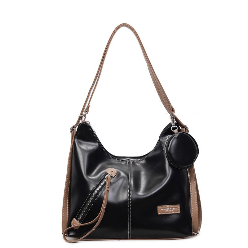 Niche design sense locomotive style cool soft leather double shoulder tote bag fashionable versatile large capacity shoulder messenger bag women