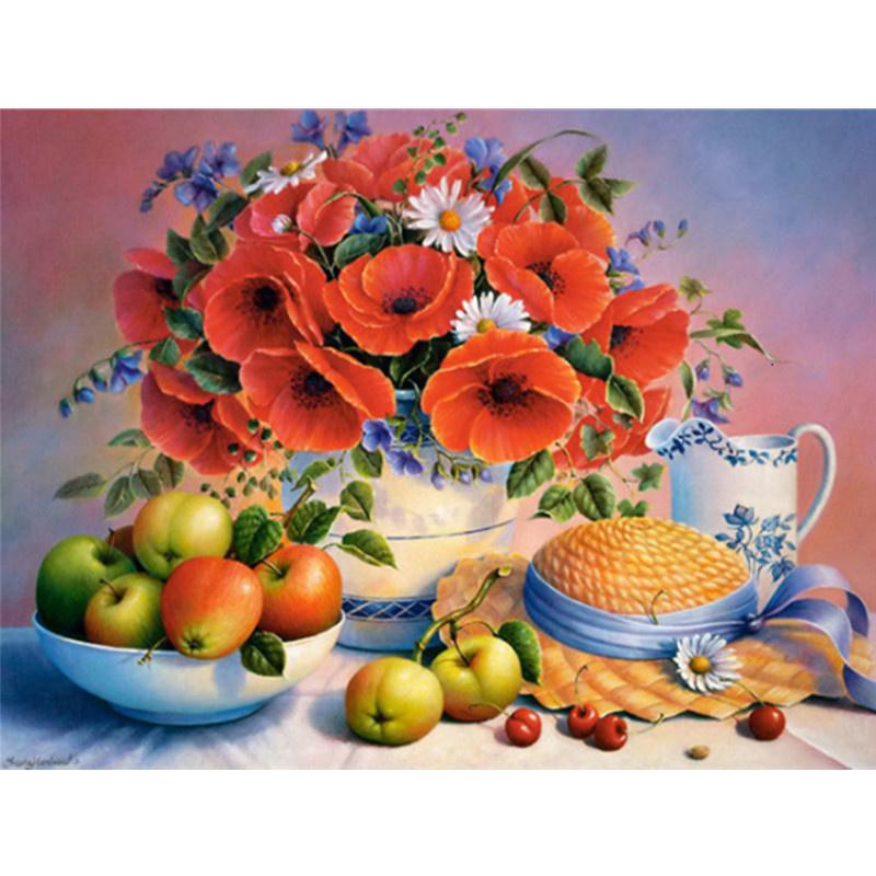 

5D DIY Алмазная картина Фрукты Декоративные цветы Алмазная вышивка Набор для вышивки крестом Полный горный хрусталь Мозаика Домашний декор Square 50x70cm