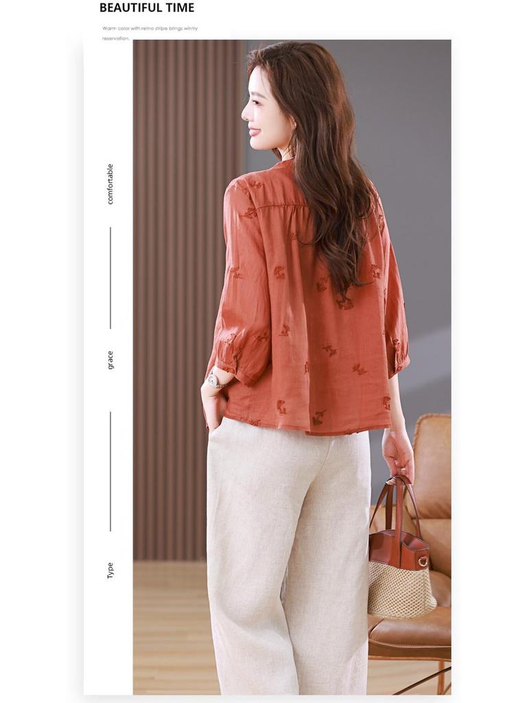 Women's Summer Fashion: New Chinese Style Loose Ramie Two-Piece Set for Middle-Aged Mothers