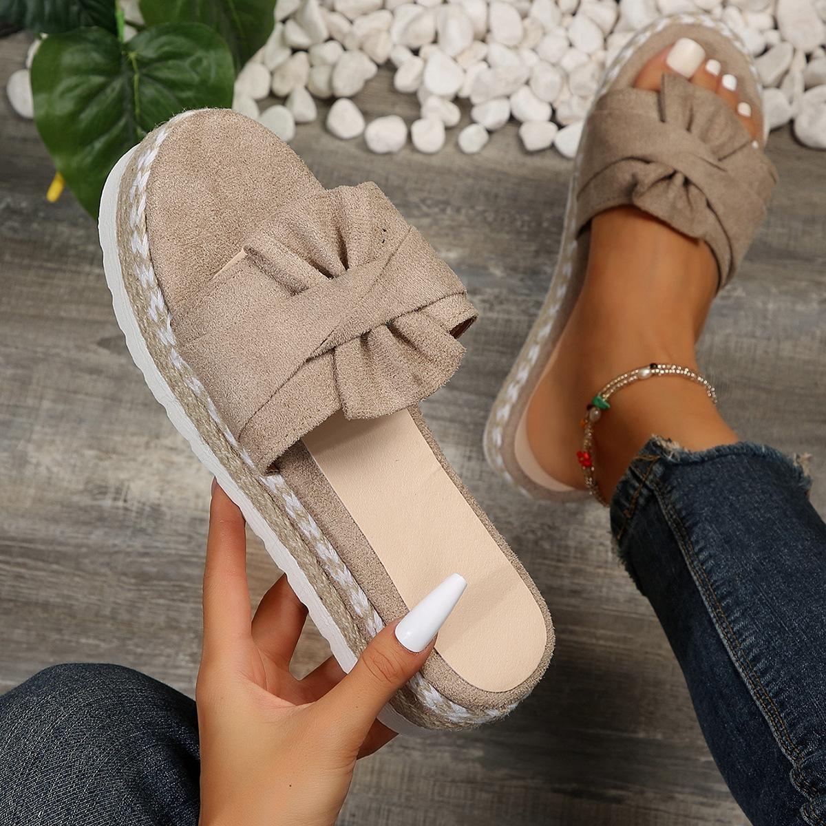 

Summer 2024 new platform muffin and large size women s slippers fashion bow open-toed beach shoes 43 абрикосовий