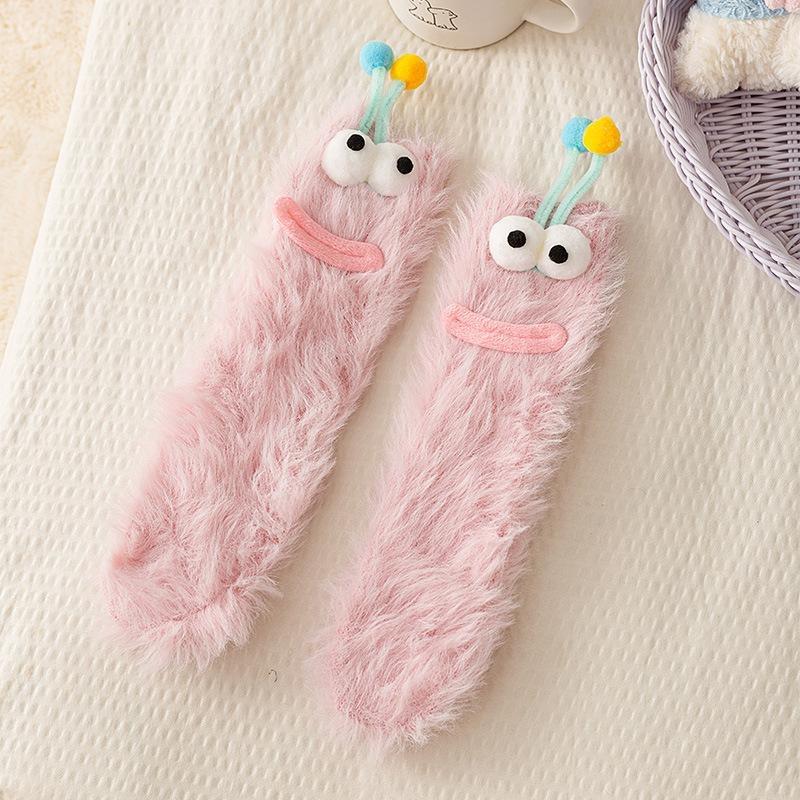 

Женские забавные теплые мягкие носки до середины икры из 3D норкового флиса с подкладкой из флиса 1 pair розовый