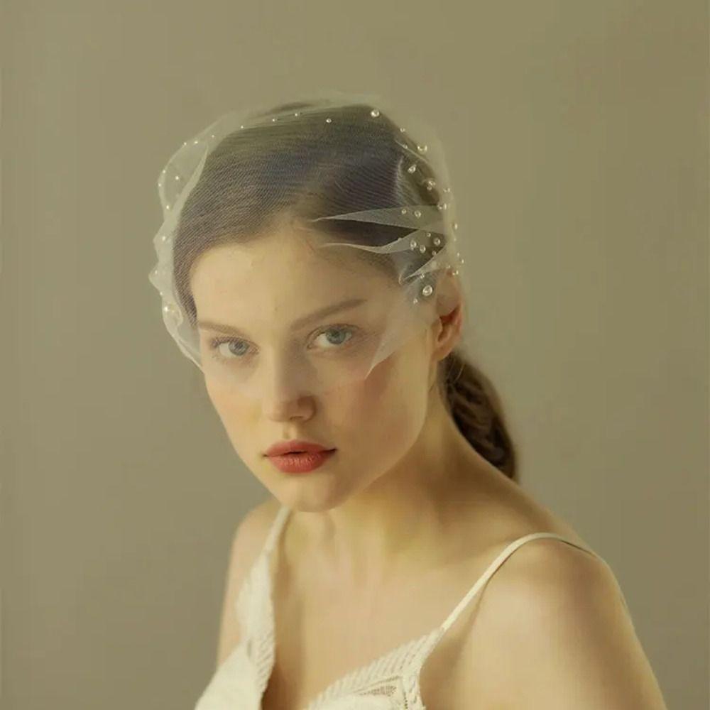 Soft Tulle Blusher Veil Handmade Pearls Side Comb Veil Lightweight Bridal Veil  Bridal Shower