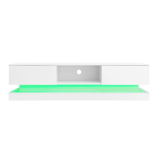 Television Stand TV Media Cabinet White High-Gloss Cabinet with LED Light Painting 2 Drawers App Control Anti-Tilt Design for 60-Inch Console