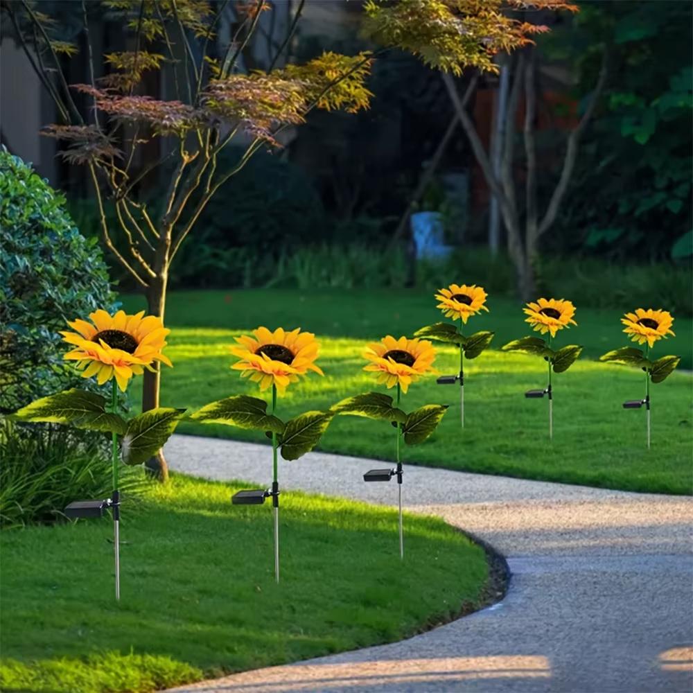 Solar Sunflower Garden Lights 1/3 Heads Waterproof Outdoor Decorative Lawn Lamp for Yard Pathway Wedding Christmas