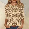 Women's Casual Three Quarter Sleeve Floral Print Crew Neck Top Relaxed Fit Lightweight Comfortable Blouse for Everyday Wear