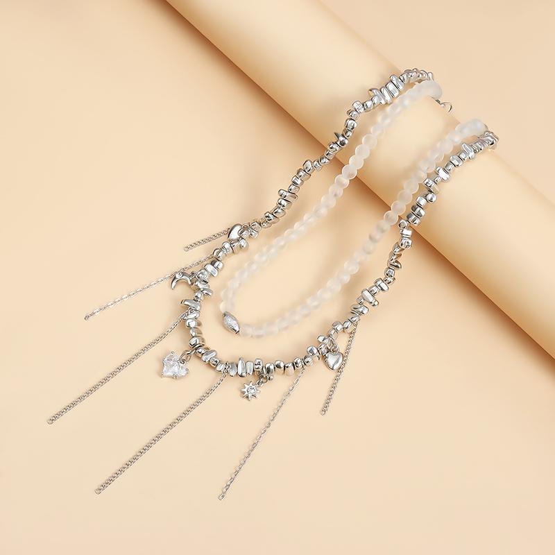 Fashion Trend Accessories Irregular Hand-Beaded Love Fringe Serpentine Pendant Mix Necklace Stainless Steel Jewelry