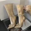 Eilyken Street Style Design CRYSTAL Women Knee-High Boots Sexy Pointed Toe Thin Heels Zipper Stripper Winter Ladies Shoes