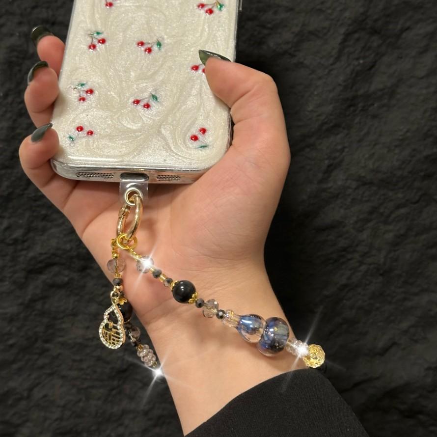 New mobile phone chain, Guofeng diamond-encrusted hoist, mobile phone case, lanyard, high-end beaded pendant, key chain, bag pendant.