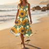 Women's Casual Sleeveless Floral Print Dress Round Neck Asymmetric Hem Mid-Length Summer Dress Lightweight Comfortable