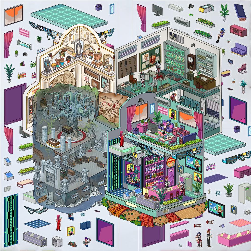 Cartoon Landscape Sticker Network Style House 3D 3D House Unlaza DIY Scene Manual Sticker