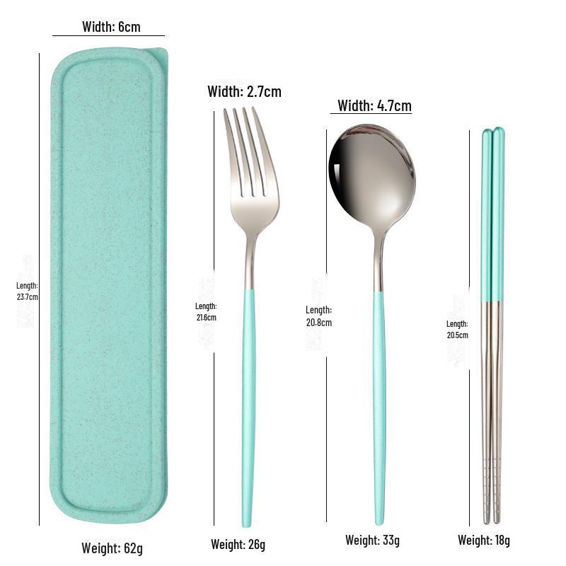 Stainless Steel Portable Tableware Set: Chopsticks, Spoon, Fork - Customizable Student/Outdoor Gift with Logo.