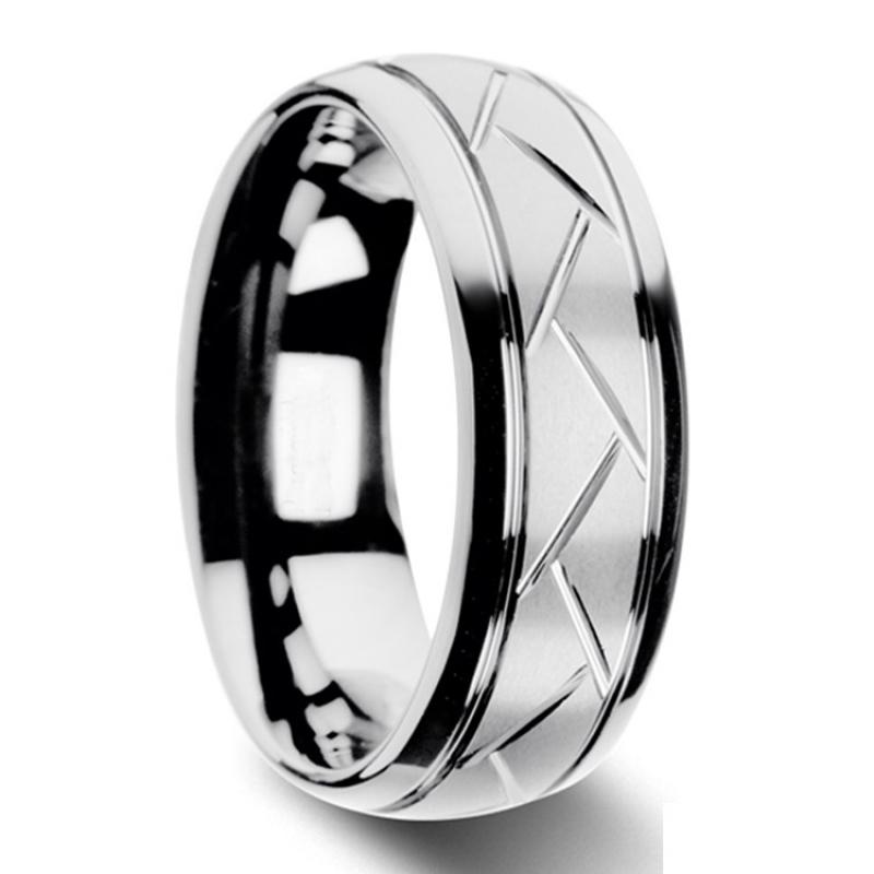 Modern 8mm Black Titanium steel Rings for Men Women Groove Multi-Faceted Stainless Steel Men Ring Wedding Band Jewelry