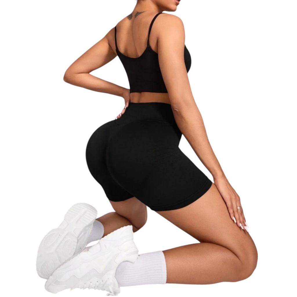 Colanti Scurti Push Up High Waist - Women's Fitness Leggings, Black, One Size