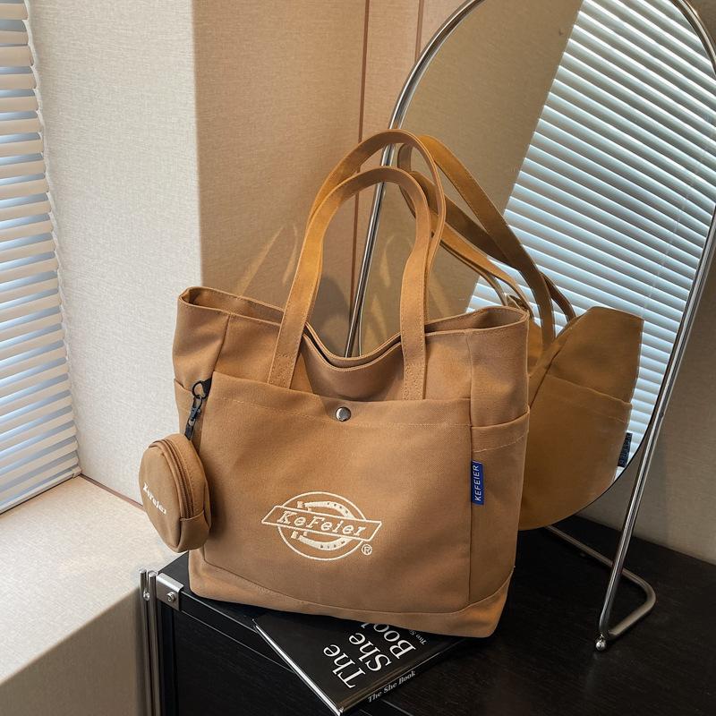 

Вместительная сумка-тоут женская новая простая холщовая сумка для поездок на работу, сумка через плечо, сумка для занятий для студенток коричневый