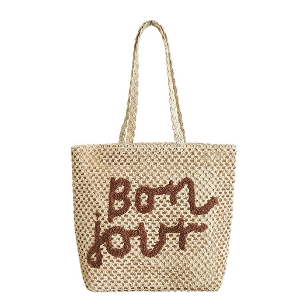 

Casual Bohemian Style Weave Tote Bag Large Capacity Solid Color Beach Shoulder Bag Handbag Shopping Bag Straw Handbag Girls