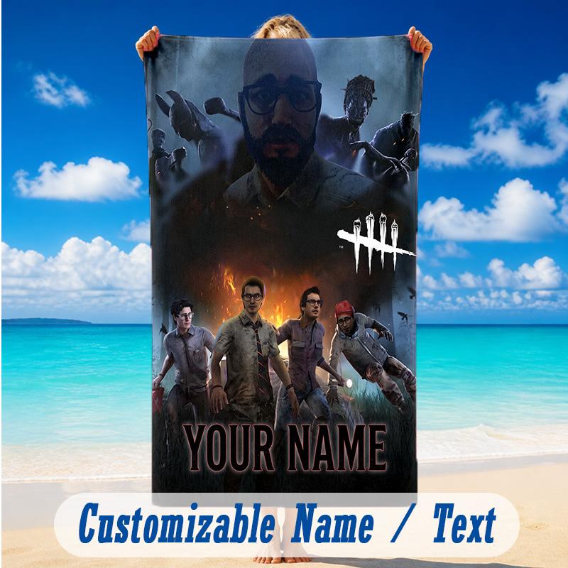 Beach Towel Custom Name Text, Quick Dry Large Towel For Beach HomeDead by Daylight