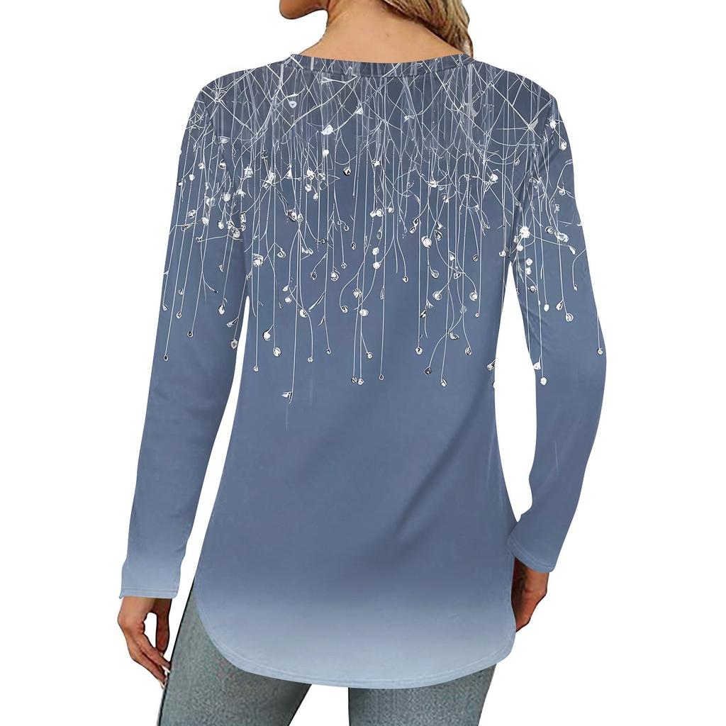 Damen T-Shirt mit Rundhalsausschnitt, lockerer Schnitt, langärmelig, Top, Pullover