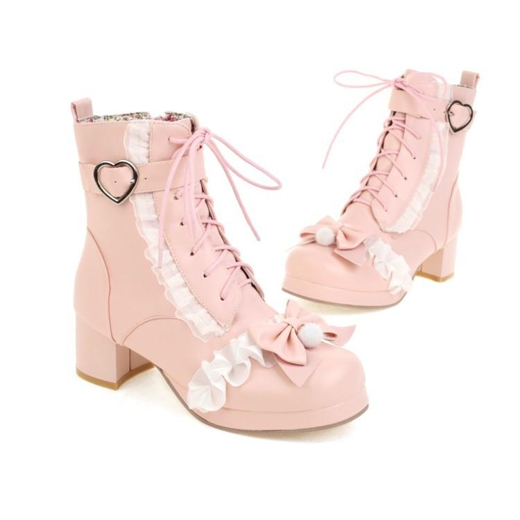 

Осень и зима новые полусапожки на среднем каблуке на молнии 30-48 с милым ремешком с бантом 39 розовый