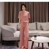 Summer Ladies Pajamas Loungewear Set Summer Thin Solid Color Loungewear Short Sleeves Elasticated Waist Trousers Lazy Pajamas