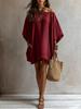 New hot-selling off-shoulder cotton and linen dress women's loose bat sleeve pocket medium and long vacation dress