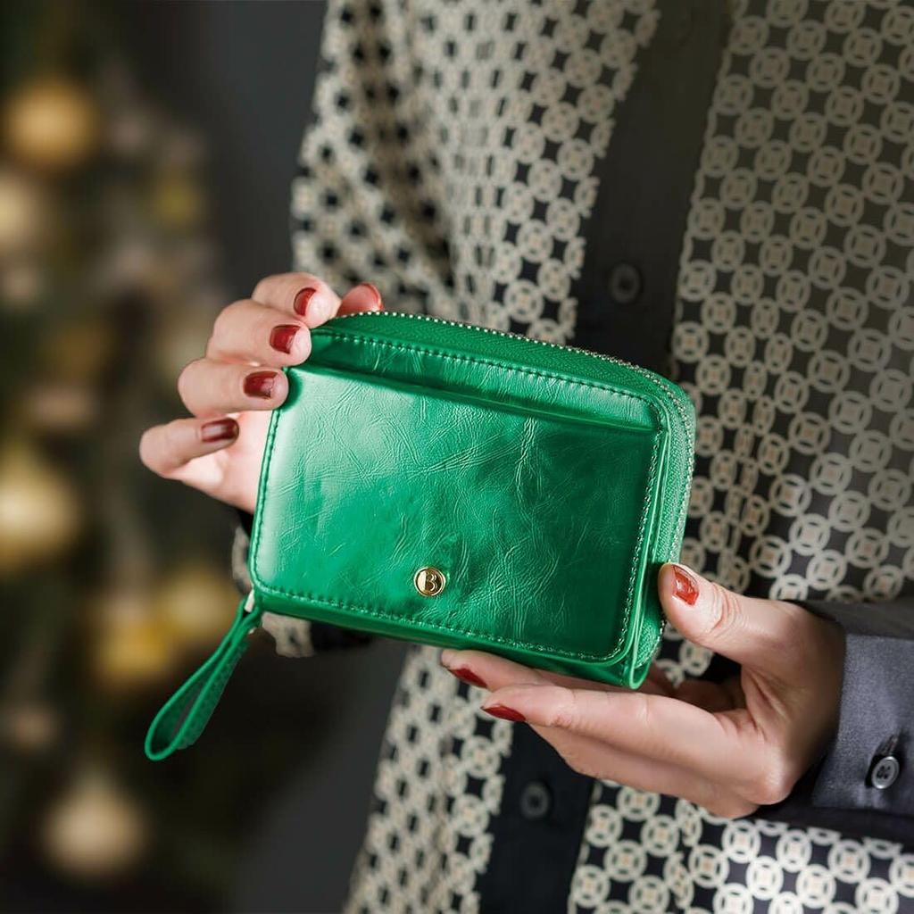 [Barcos] Sparkling Ponte Piccola Accordion Wallet for Women, Compact Wallet, Mini Wallet, Bifold Wallet with Card Slots and Coin Purse, Glossy