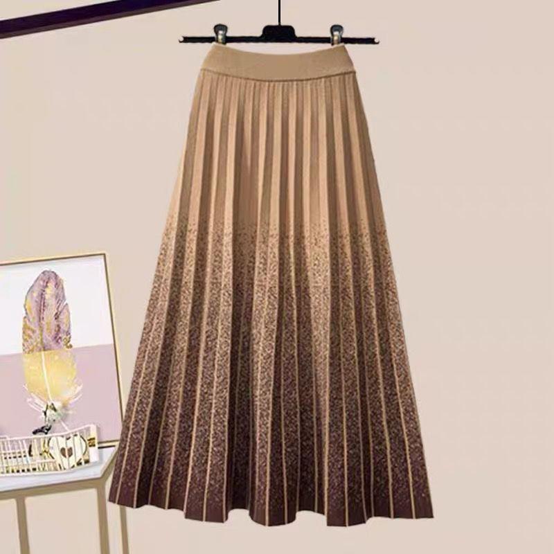 

Chic Gradient Ombre A-line Knit Flare Skirt: Stylish Mid-length for Autumn & Winter One Size [80-120] кавовий