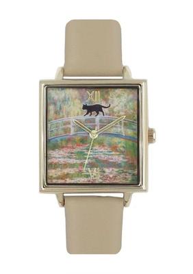Menta-gato Arte de Gato Paródia Relógio MOC Bege [Seguir] N00725S-1 Feminino