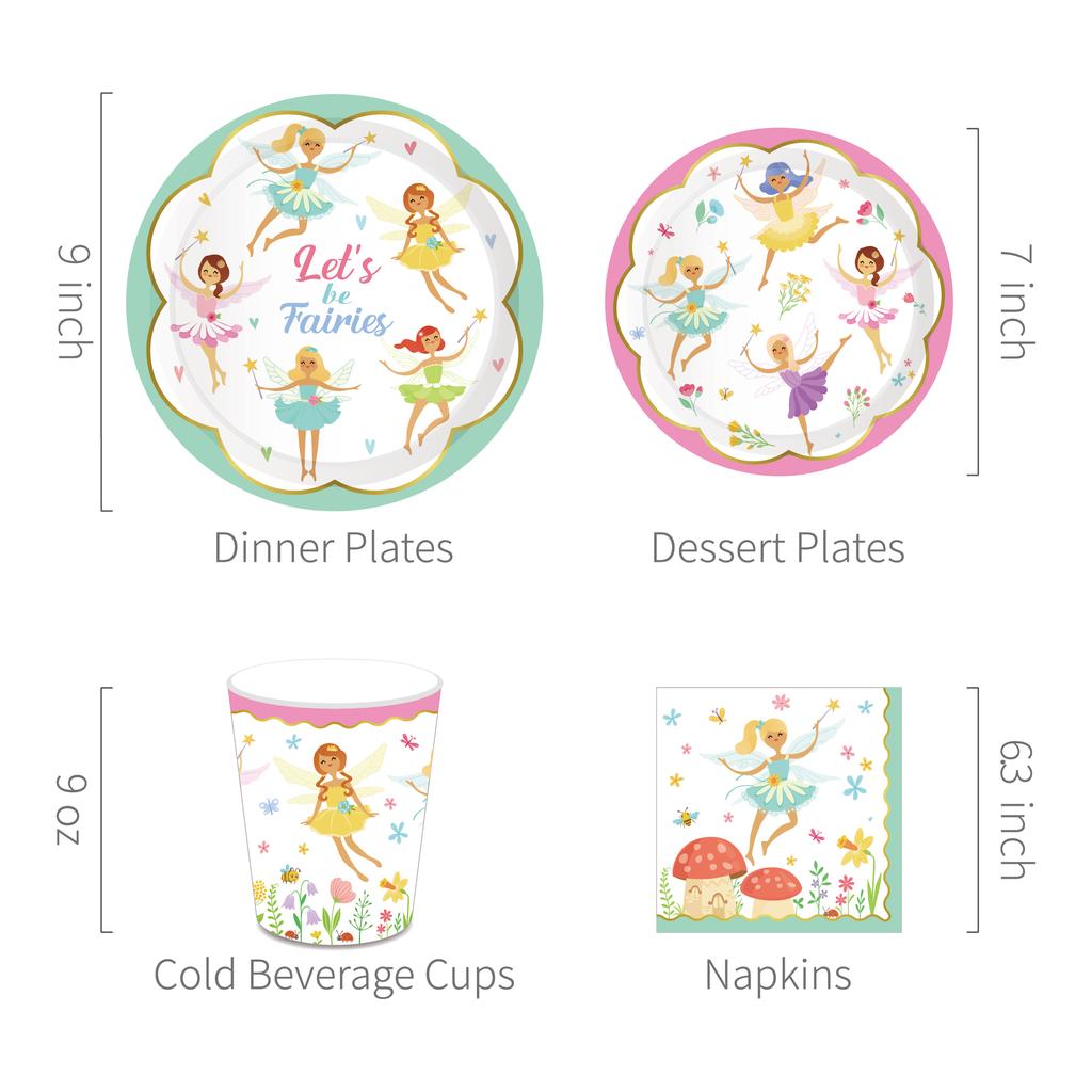 Fairy Party Disposable Tableware Floral Fairy Printing Paper Plate Cup Napkins Girls Tea Party Supplies Birthday Party Decor