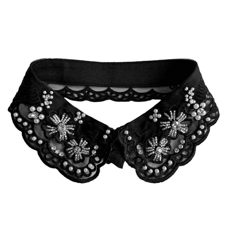 

Contemporary Artificial Pearls Embroidery Detachable Collar Soft Polyester Fabric Styling Essential for Women чёрный